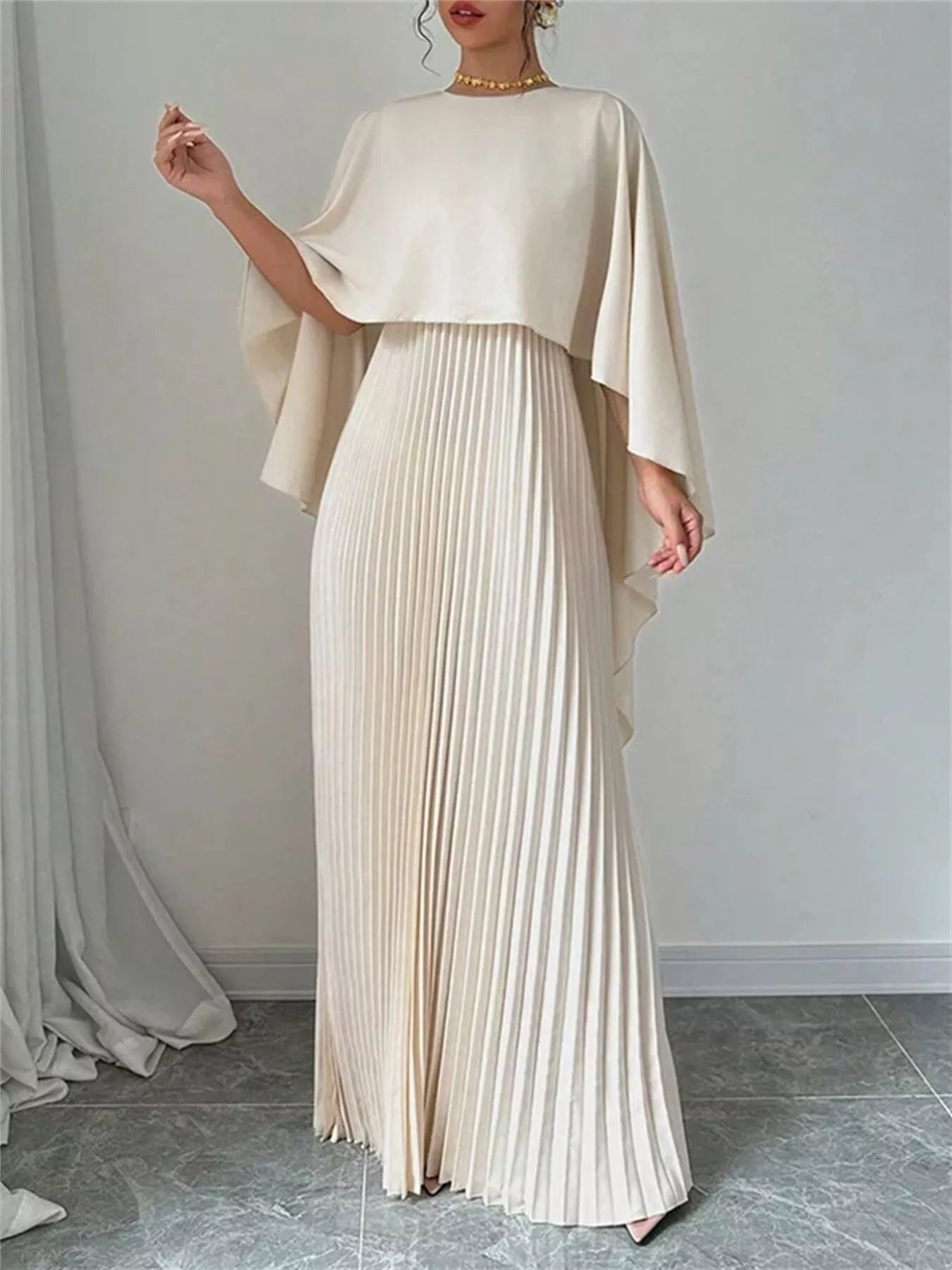 Cape Pleated Maxi Dress