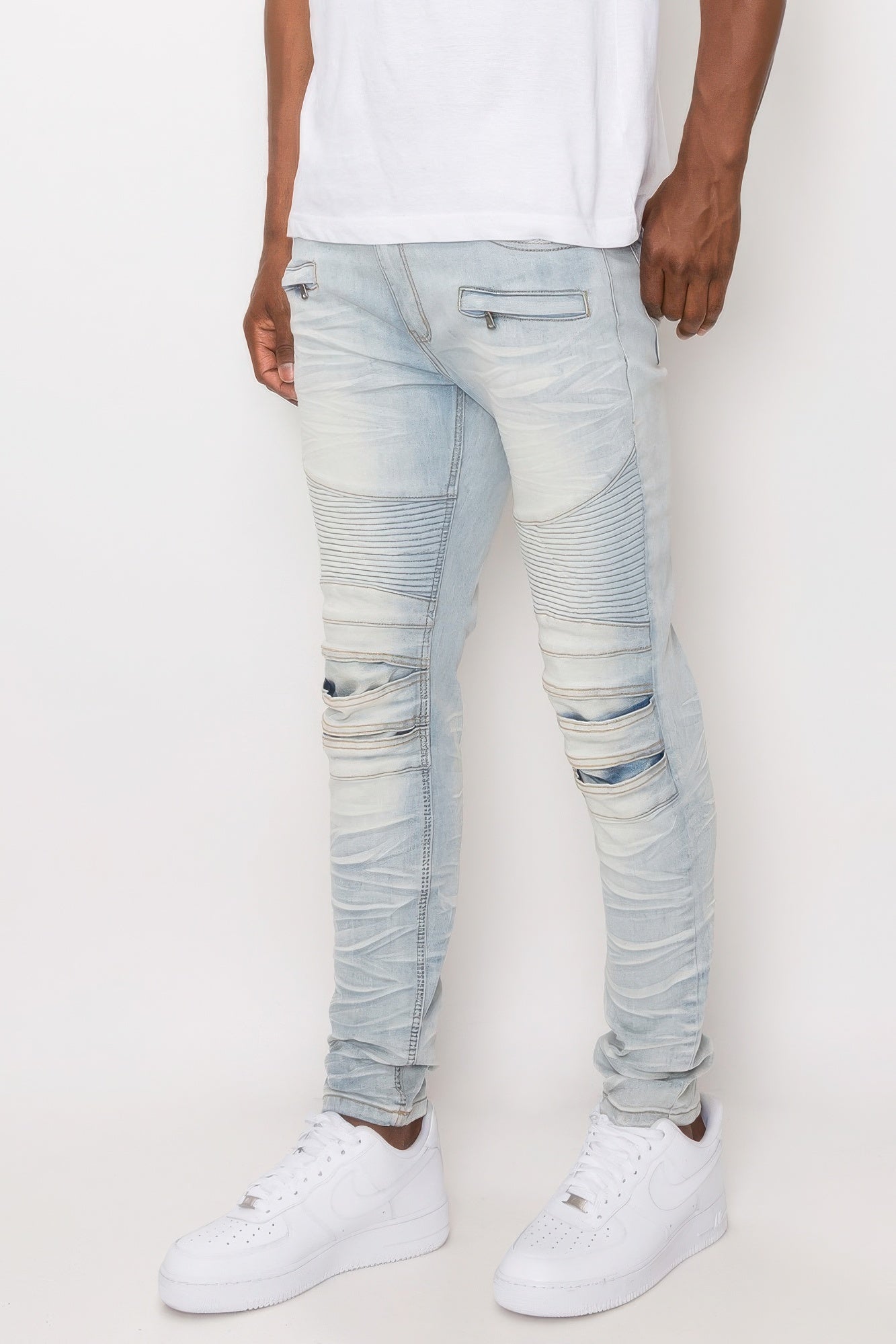 Men Creased Biker Denim Jeans