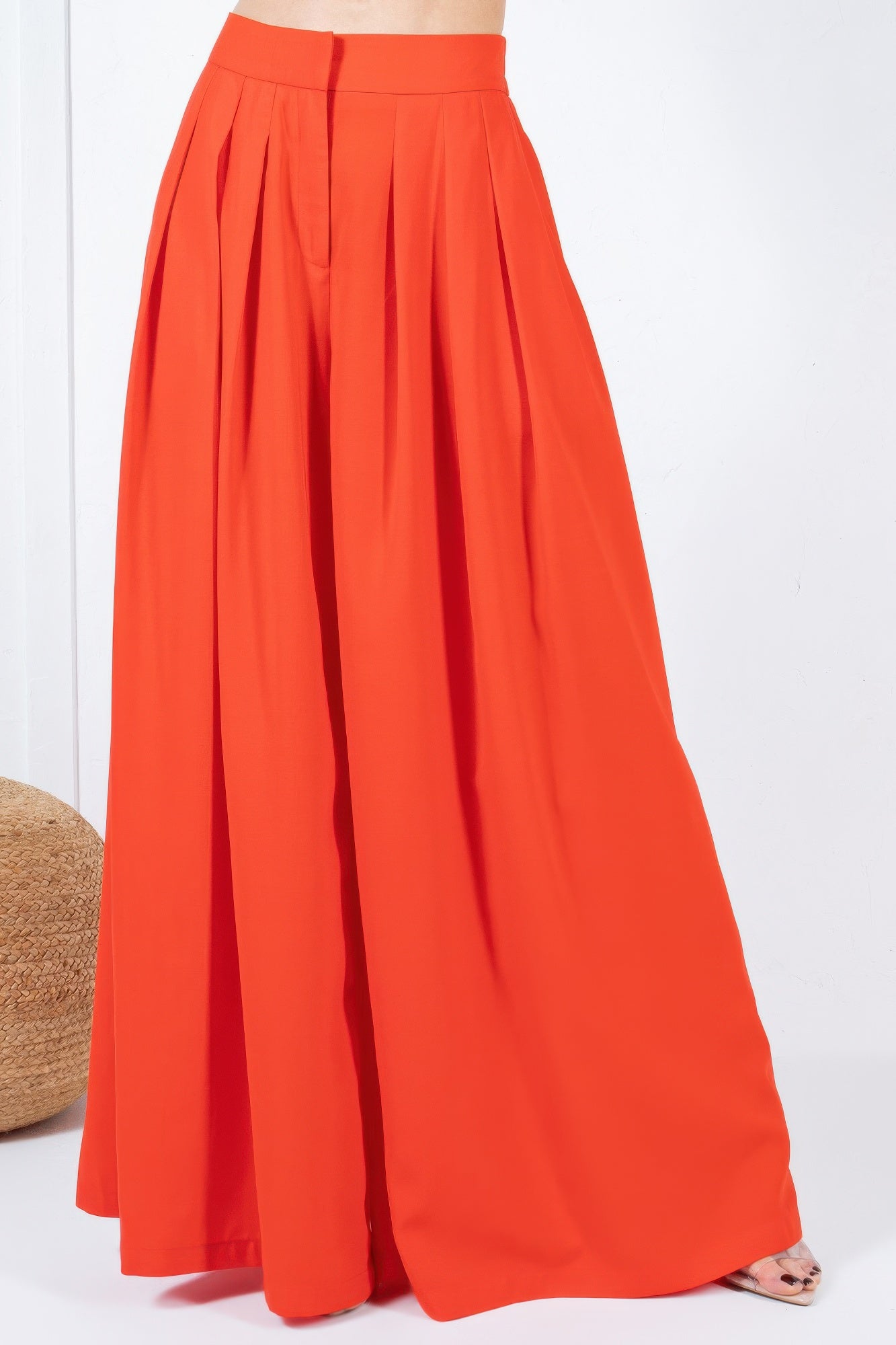 Large Hem Wide Leg Pleated Solid Pants