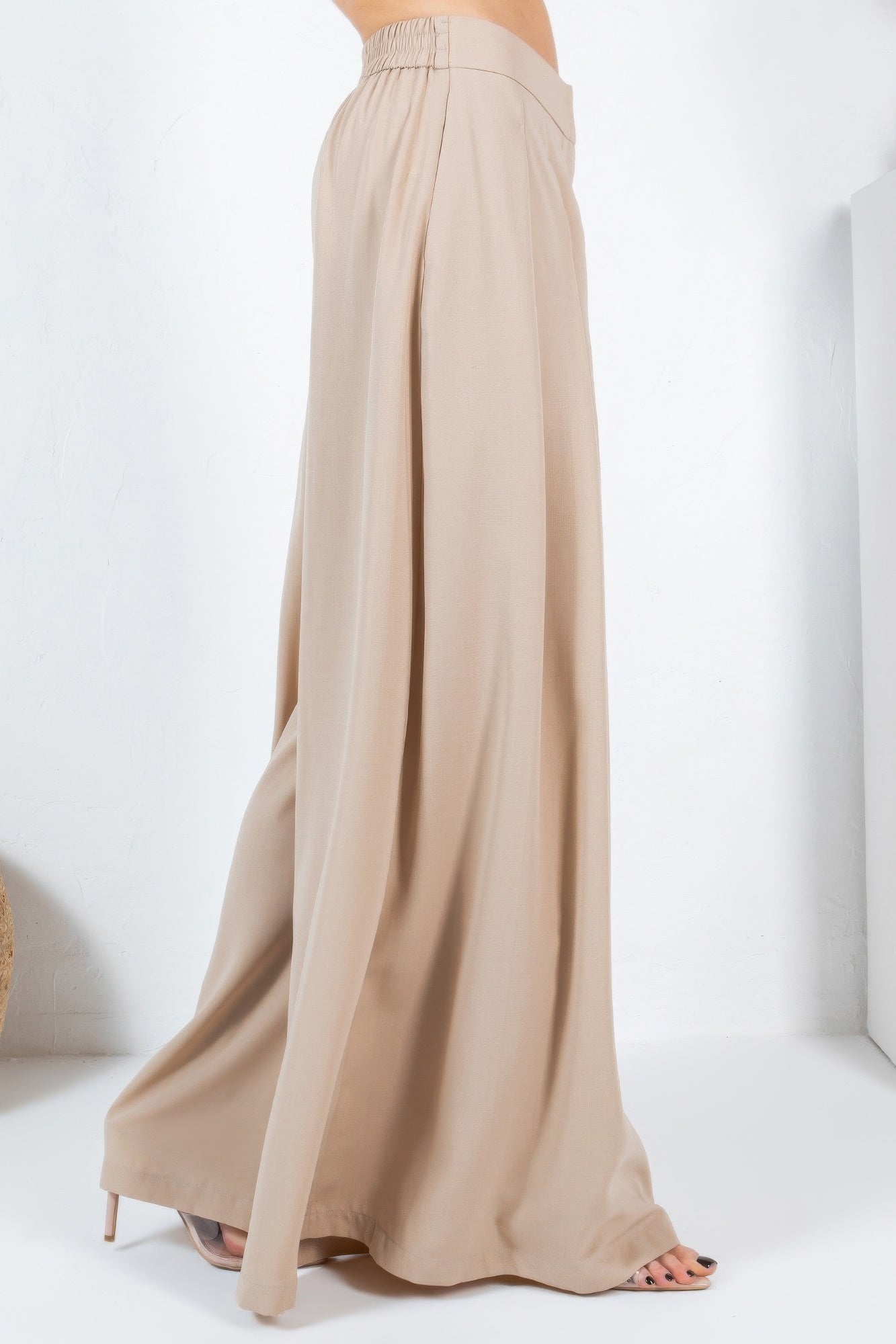 Large Hem Wide Leg Pleated Solid Pants