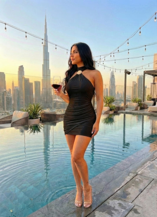 Sleeveless Mini Dress With A Halter Neck