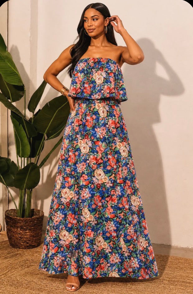 Bloom Party Strapless Maxi Dress