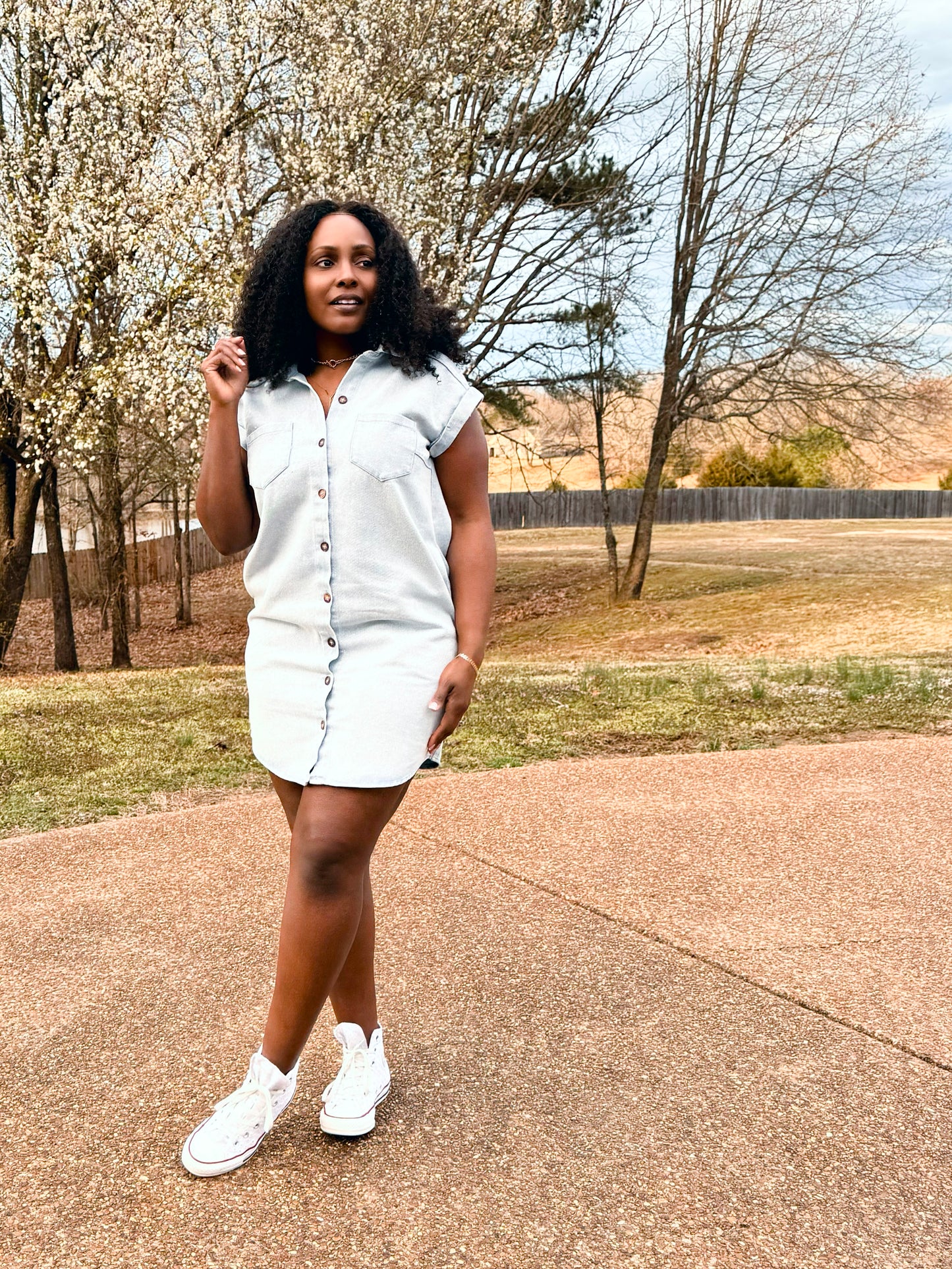 She + Sky Full Size Folded Cuff Button Down Washed Twill Shirt Dress Plus Size