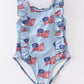 Blue patriotic flag print ruffle girl swimsuit UPF50+