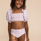 Moon print smocked 2pc girl swimsuit (size run small, go up 1-2 sizes)