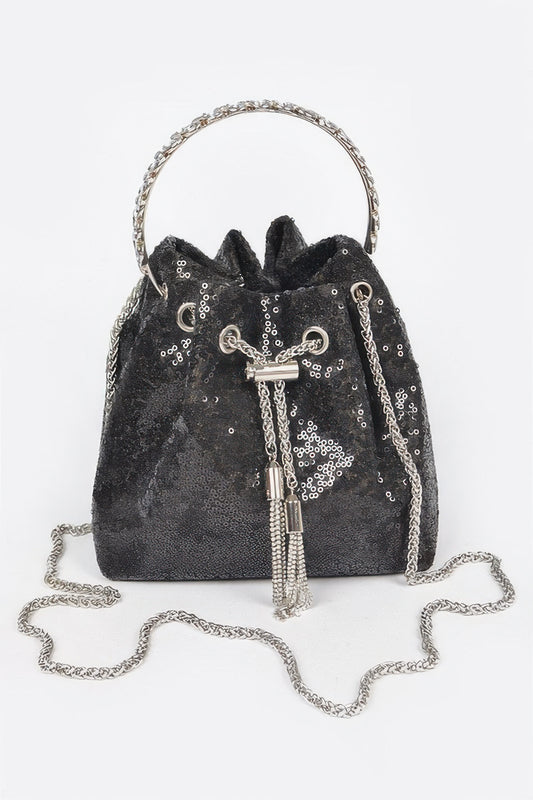 Sequins Bucket Bag W/stone Handle