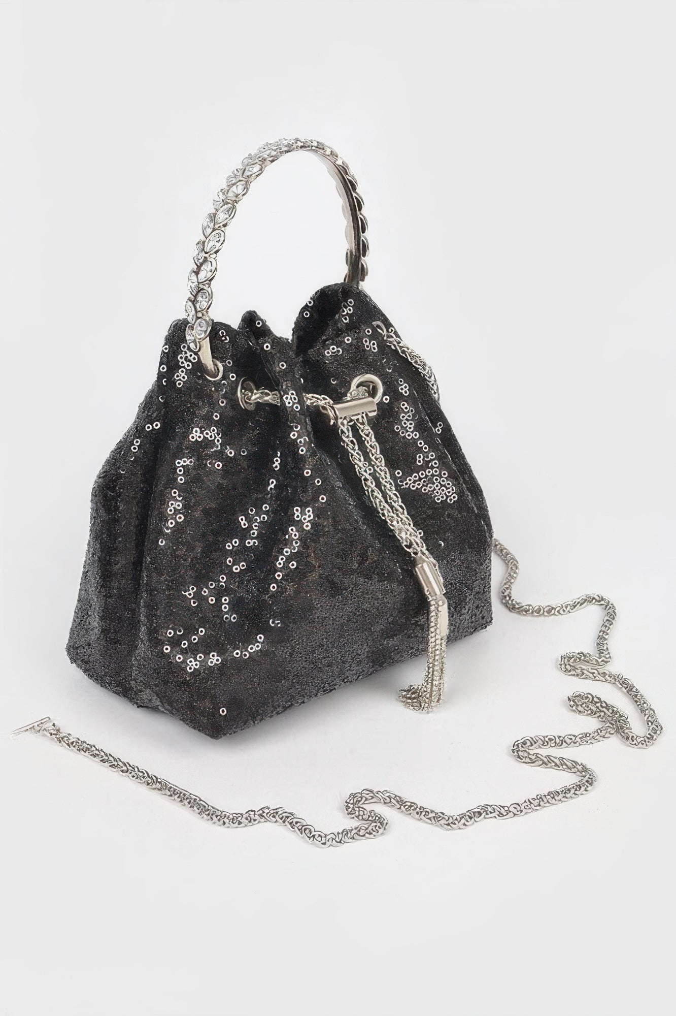 Sequins Bucket Bag W/stone Handle