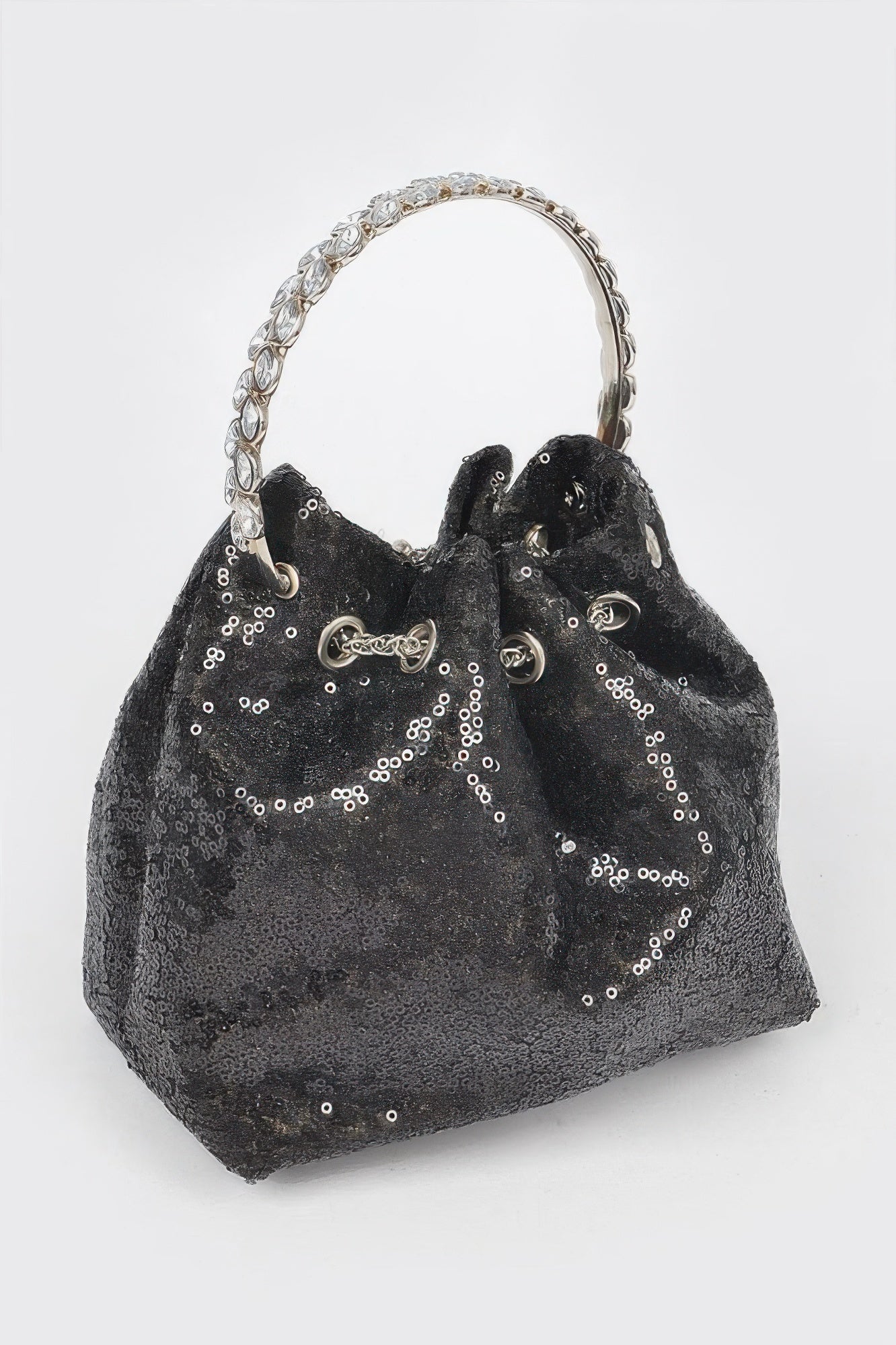 Sequins Bucket Bag W/stone Handle