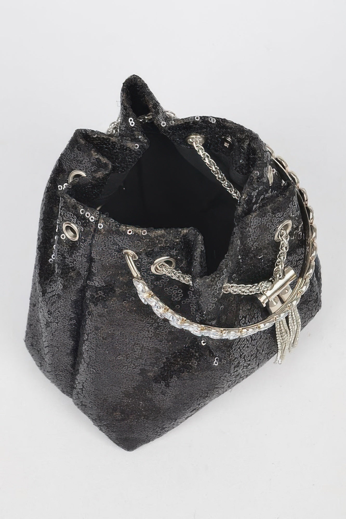 Sequins Bucket Bag W/stone Handle