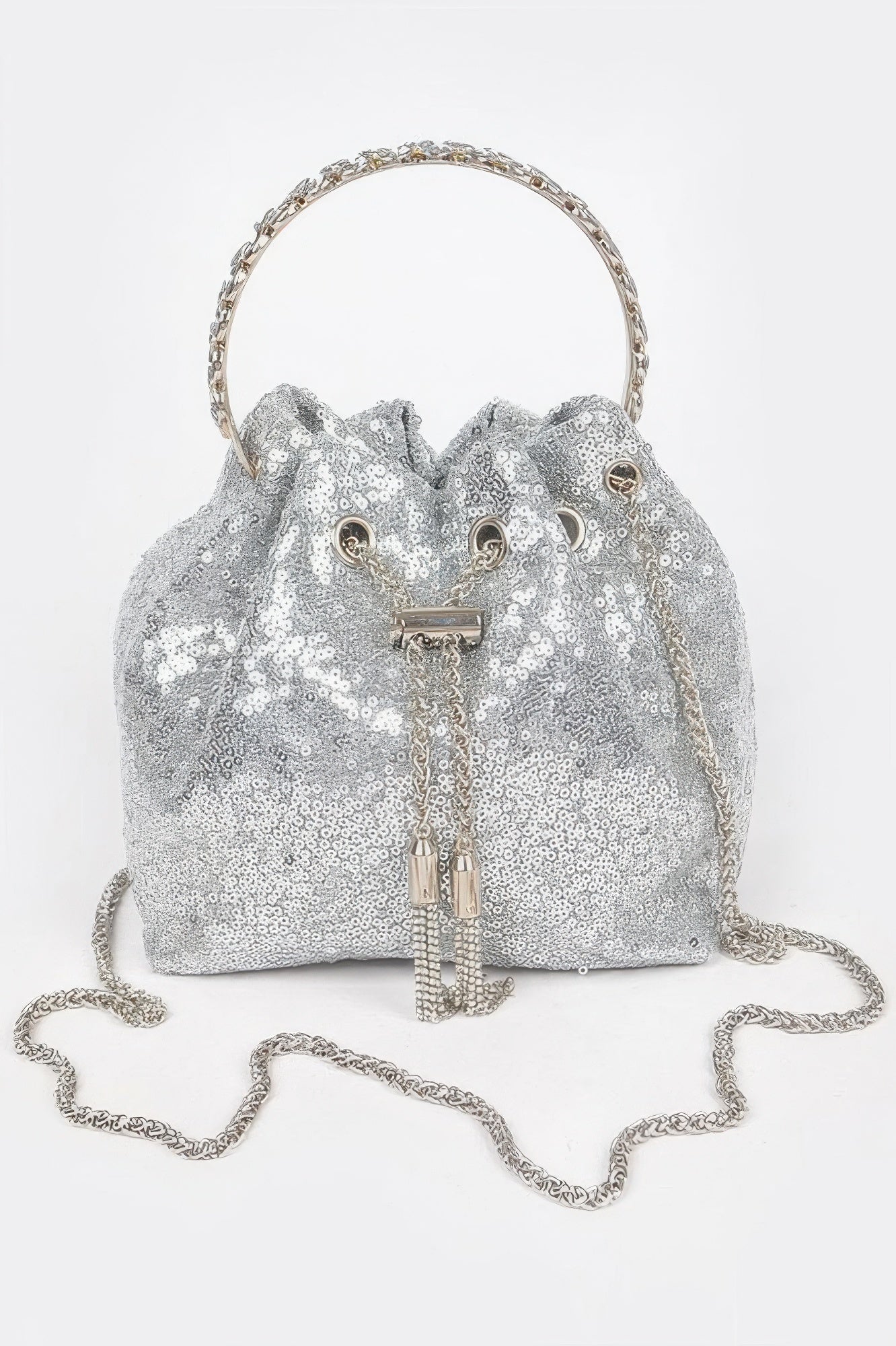 Sequins Bucket Bag W/stone Handle