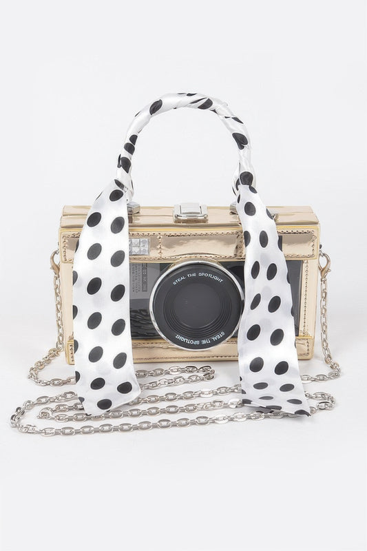 Mirror Vegan Leather Clear Tophandle Camera Clutch