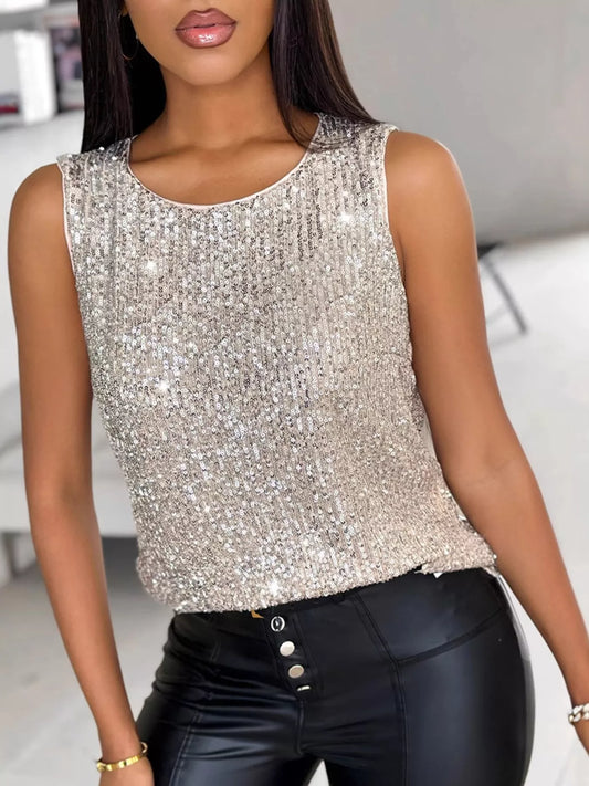 Sequin Round Neck Tank Top