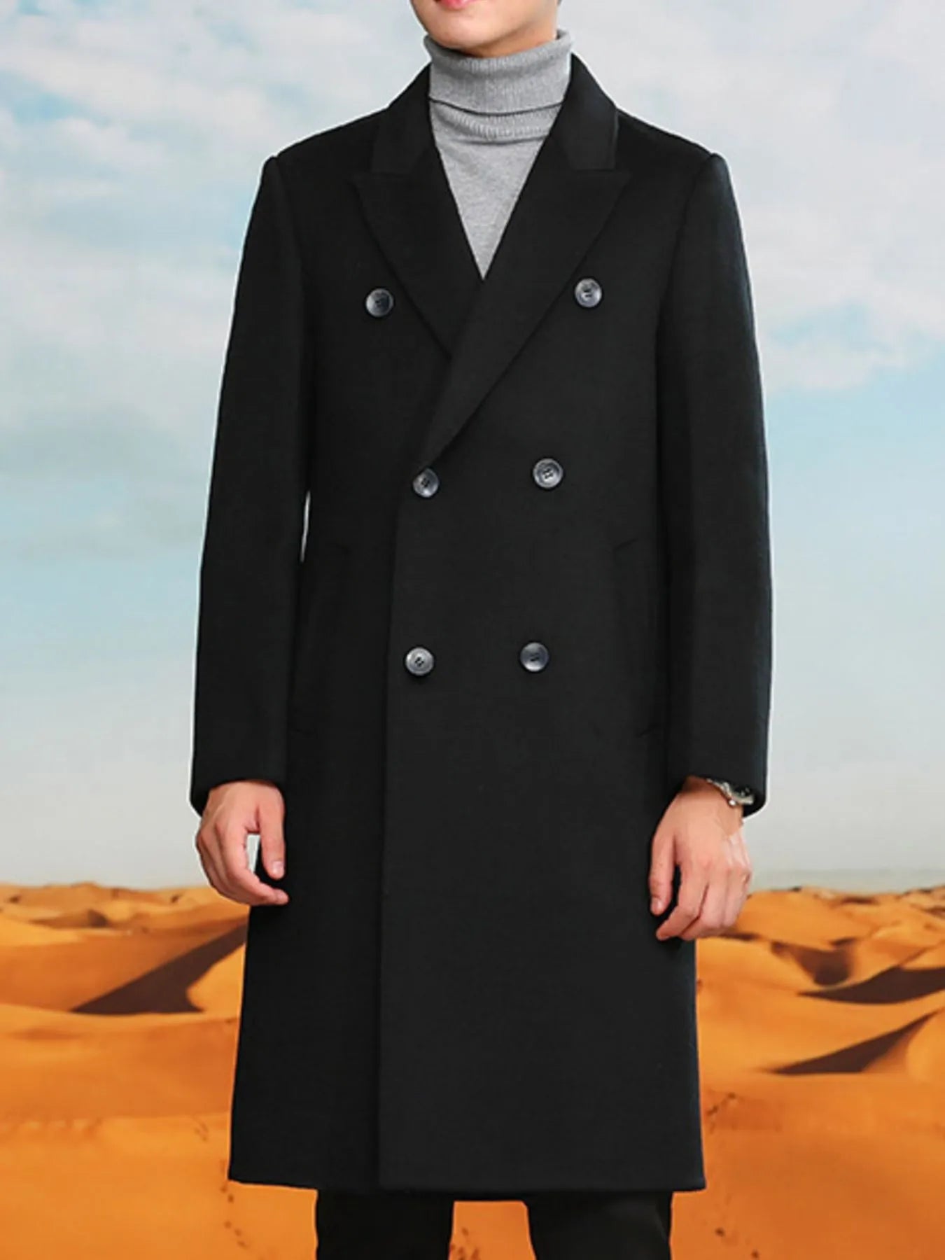 Men’s Plus Size Wool Blend Longline Coat