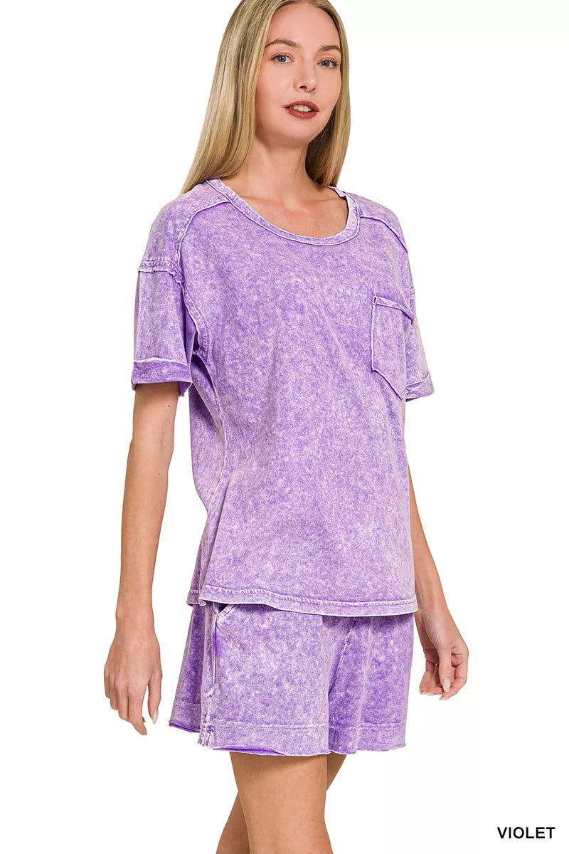 Cloud Wash Relaxed Seam Lounge Set- Lavender Haze