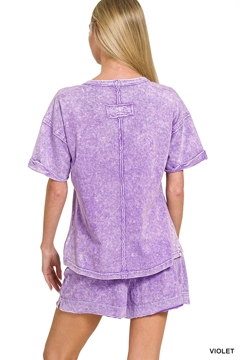Cloud Wash Relaxed Seam Lounge Set- Lavender Haze