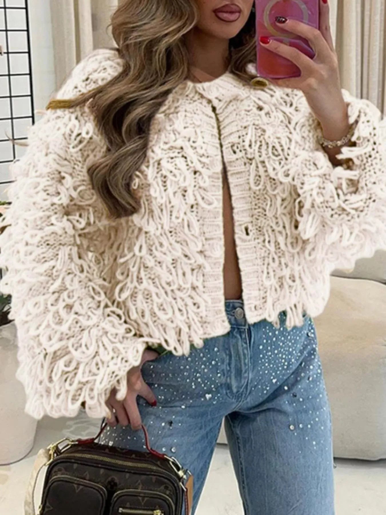 Fringe Detail Button-Up Cardigan