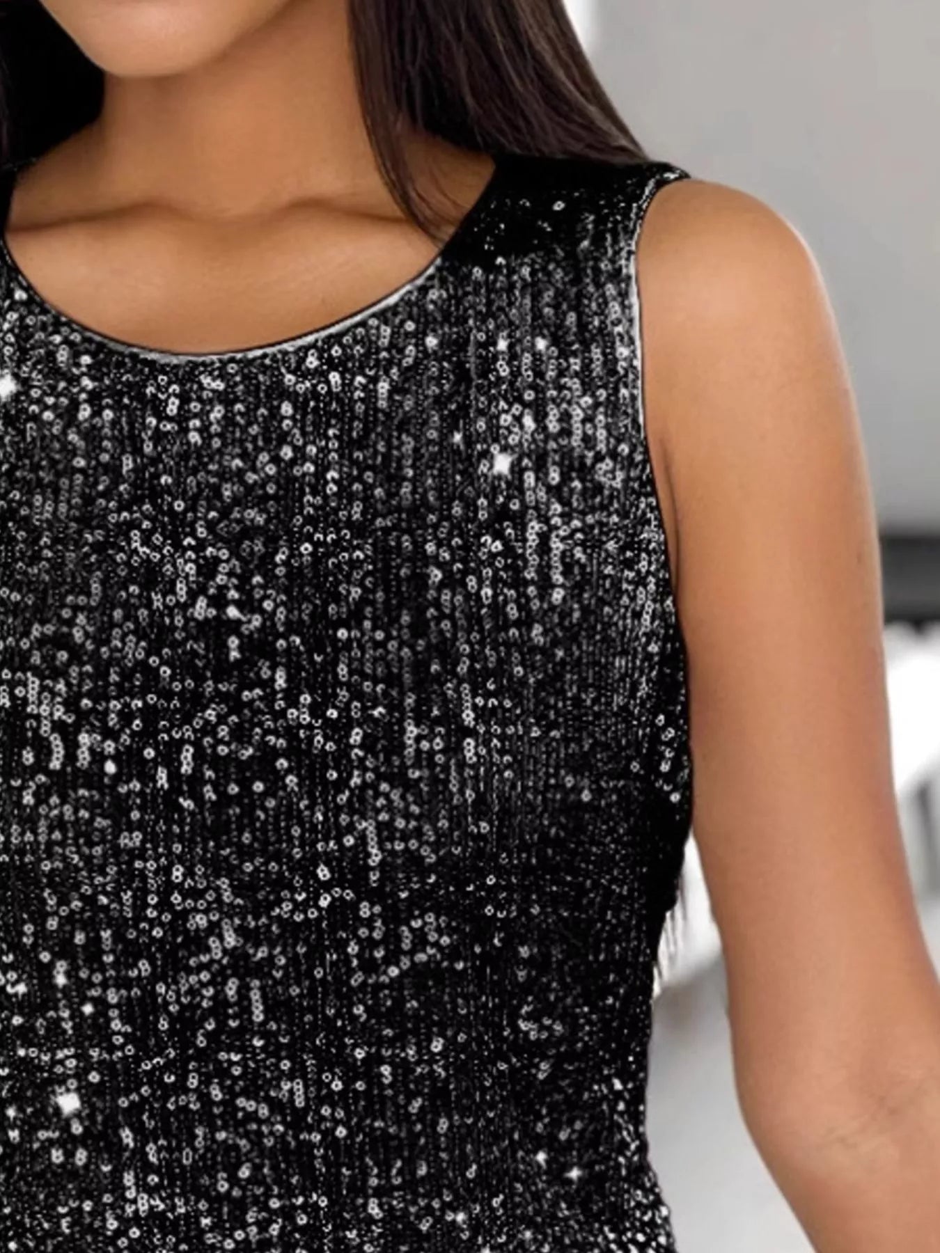 Sequin Round Neck Tank Top