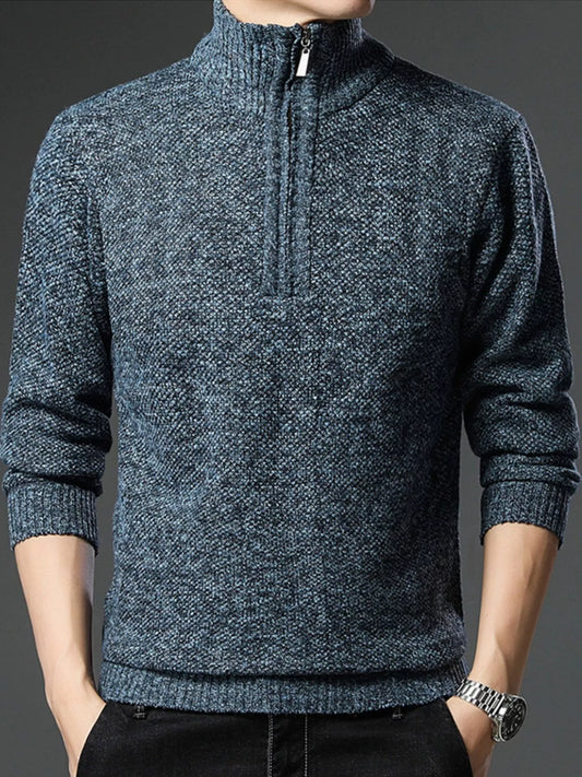 Men's Plus Size Half-Zip Knitted Pullover Sweater