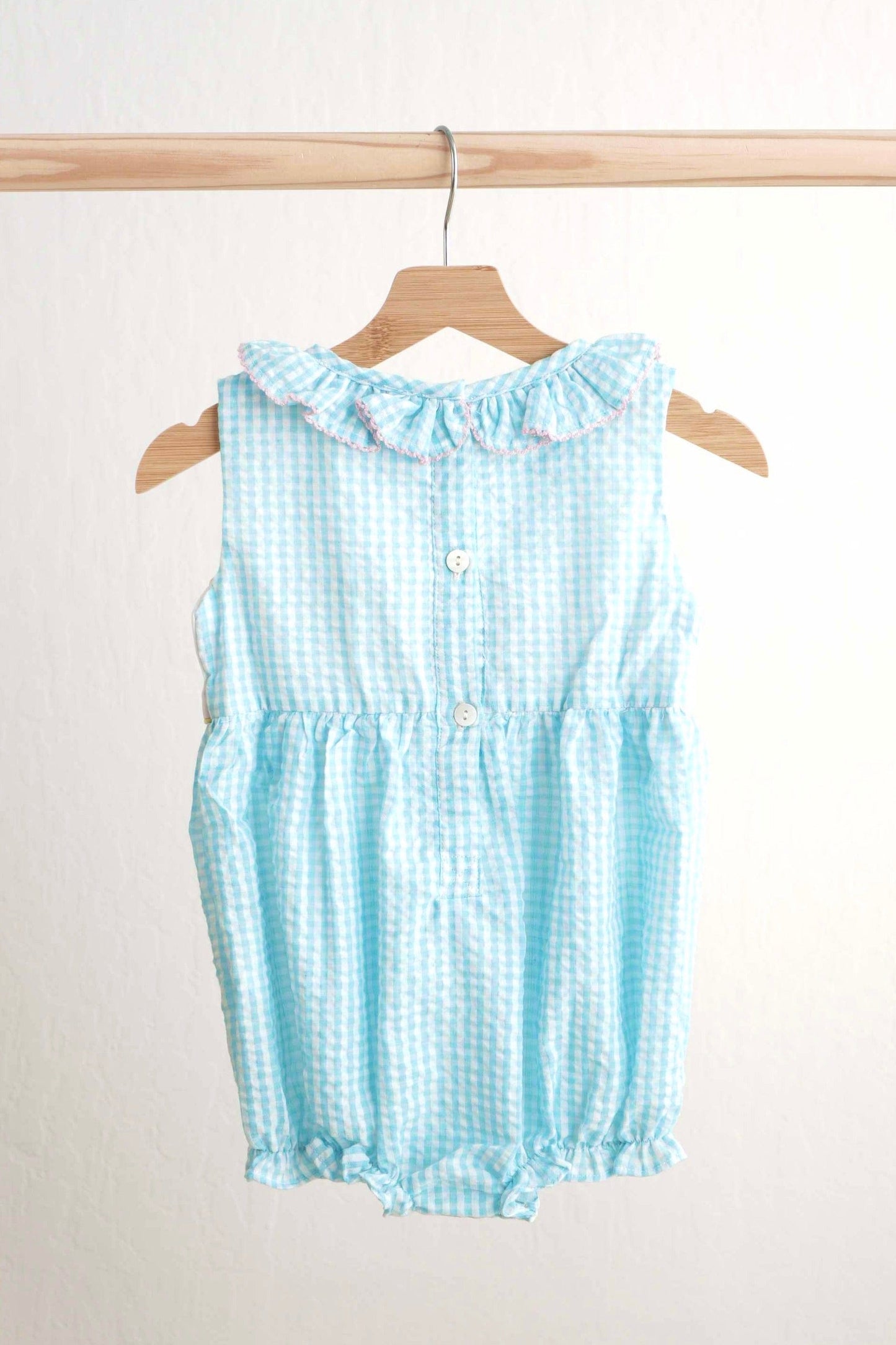 Blue easter bunny egg french knot girl gingham seersucker bubble