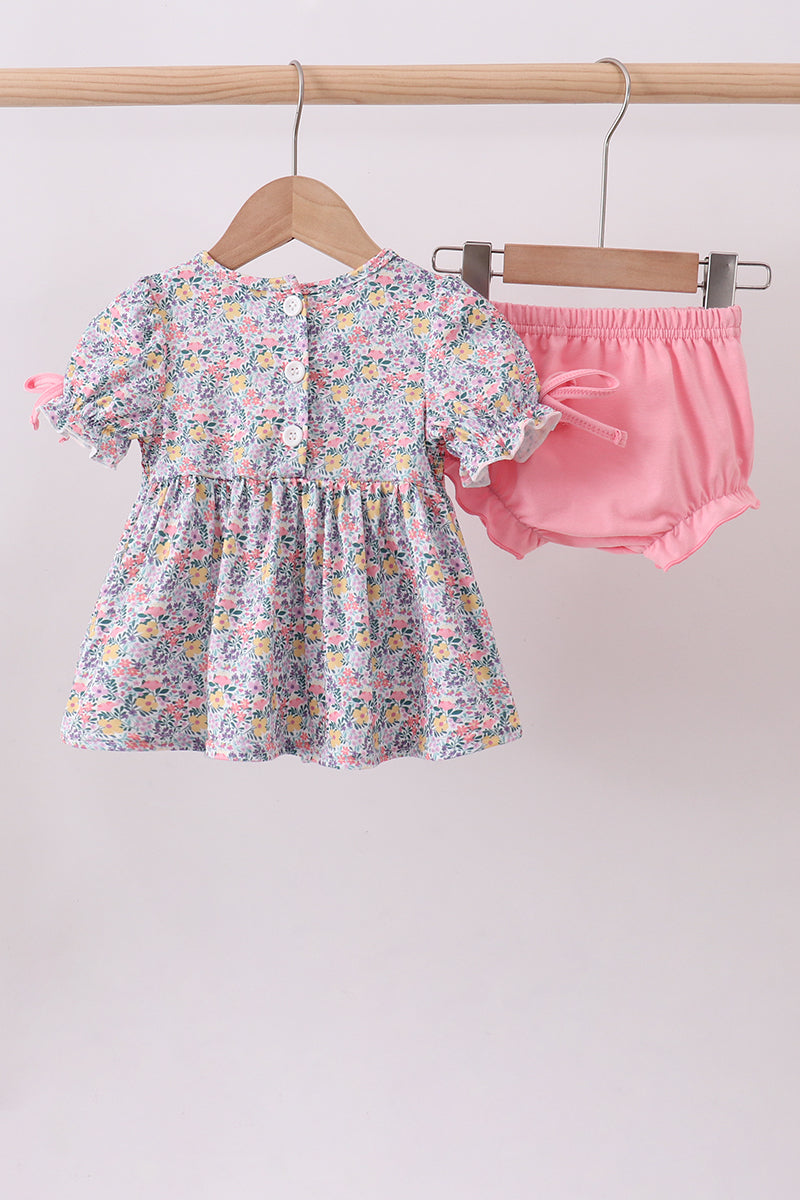Summer garden smocked ruffle bloomer set