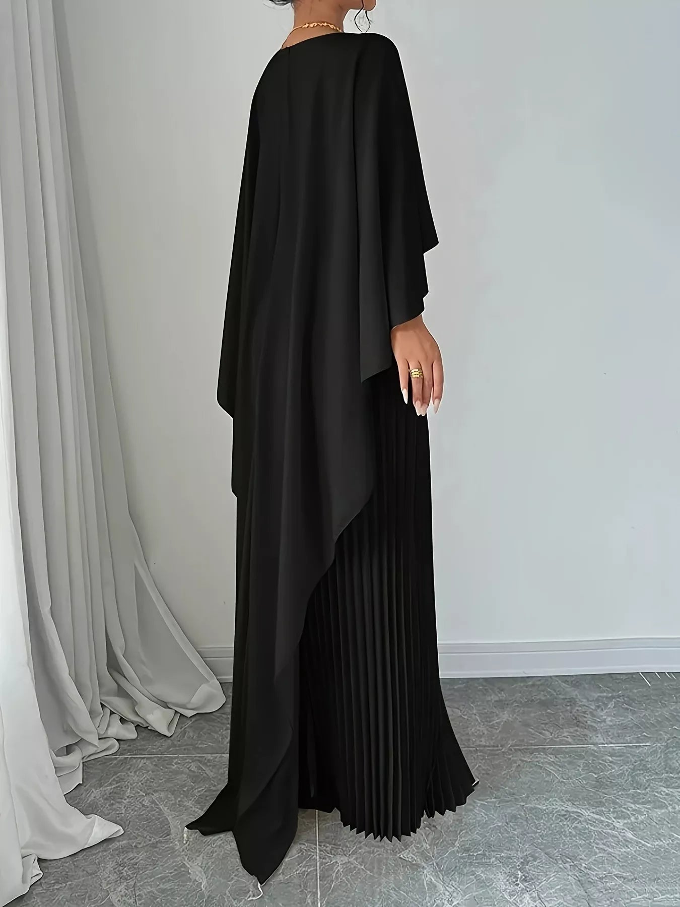 Cape Pleated Maxi Dress