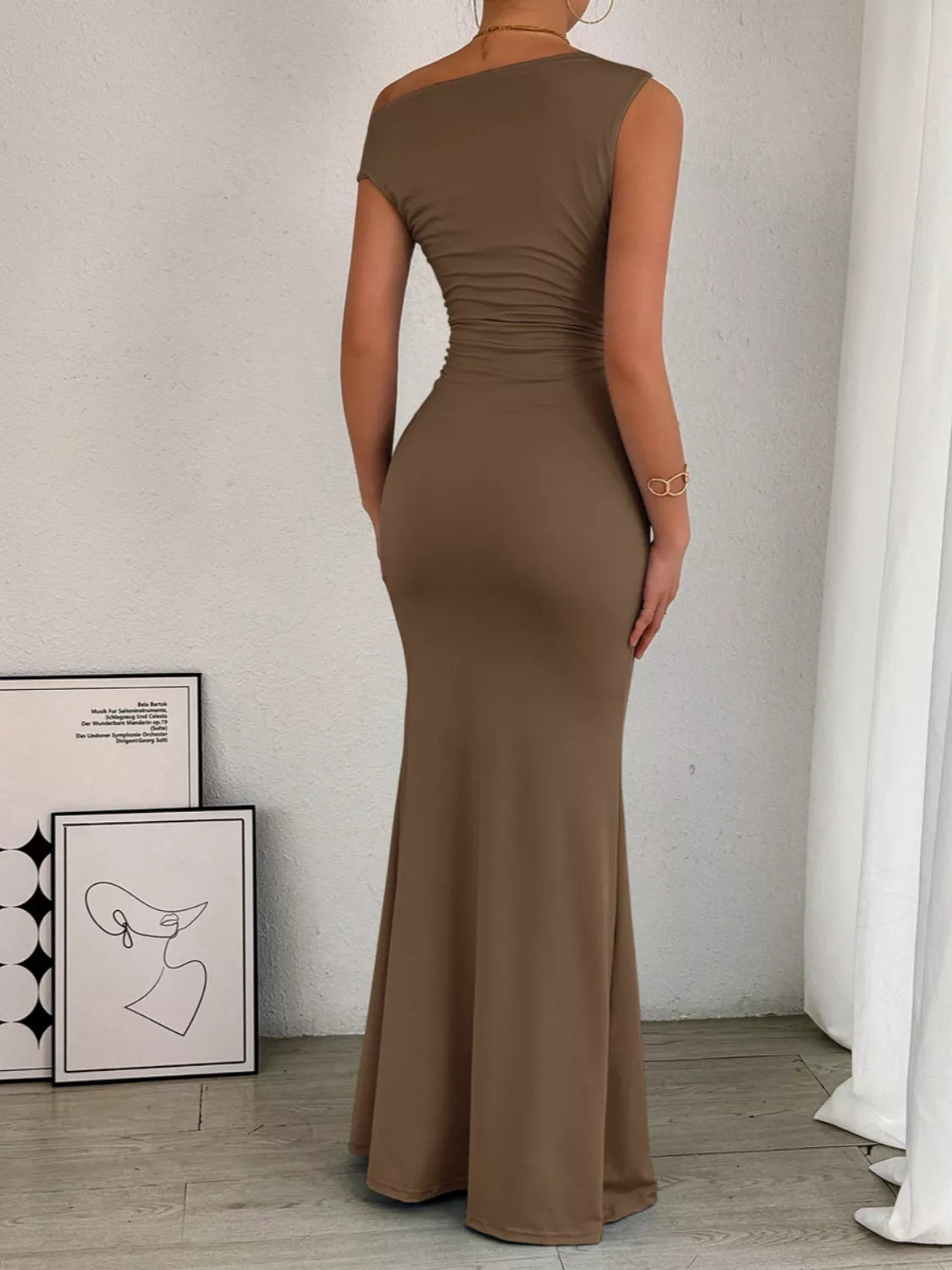 Sleek One-Shoulder Ruched Maxi Dress