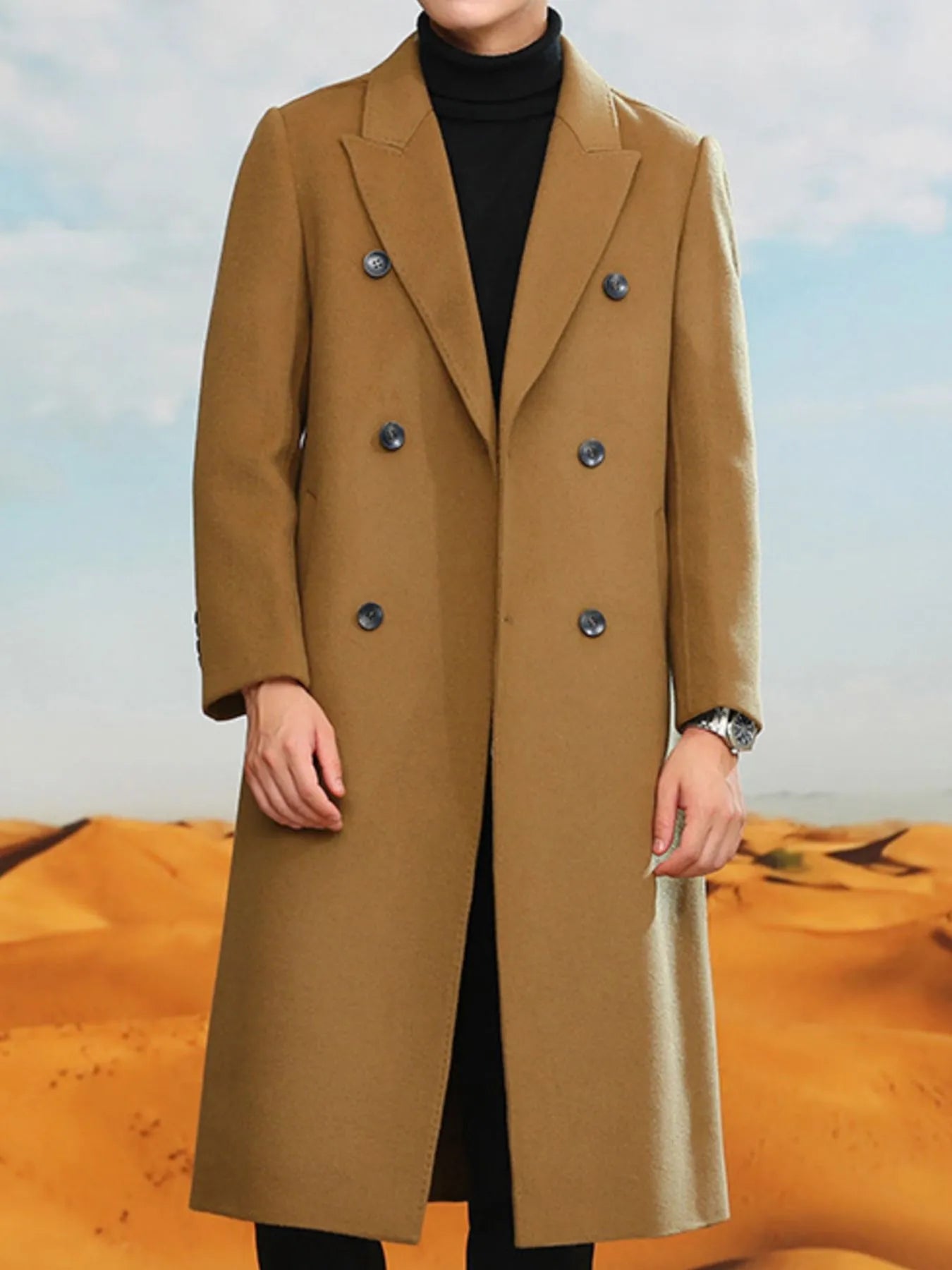 Men’s Plus Size Wool Blend Longline Coat