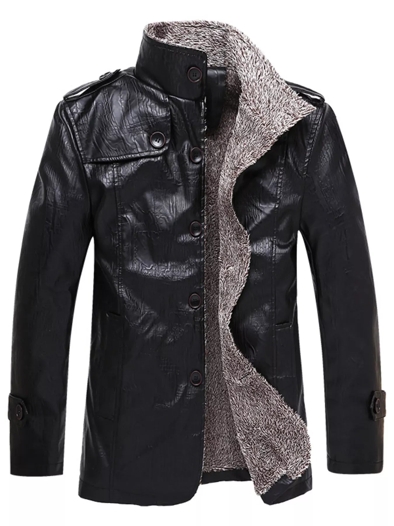 Men’s Plus Size Fleece-Lined Button-Up Coat