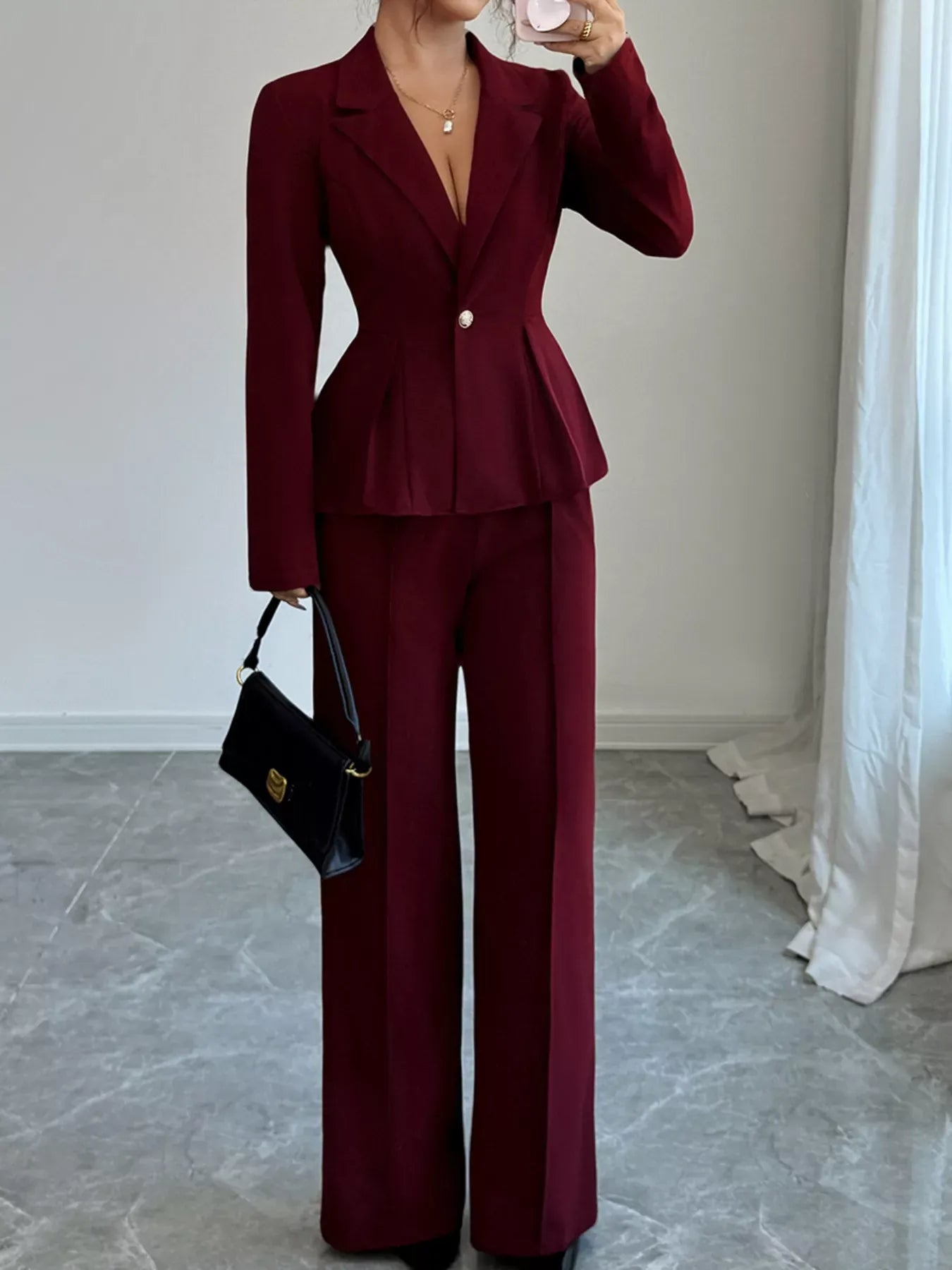 Peplum Blazer & Wide Leg Pants Set
