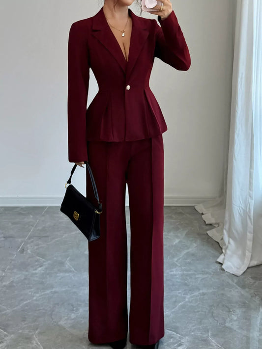 Peplum Blazer & Wide Leg Pants Set