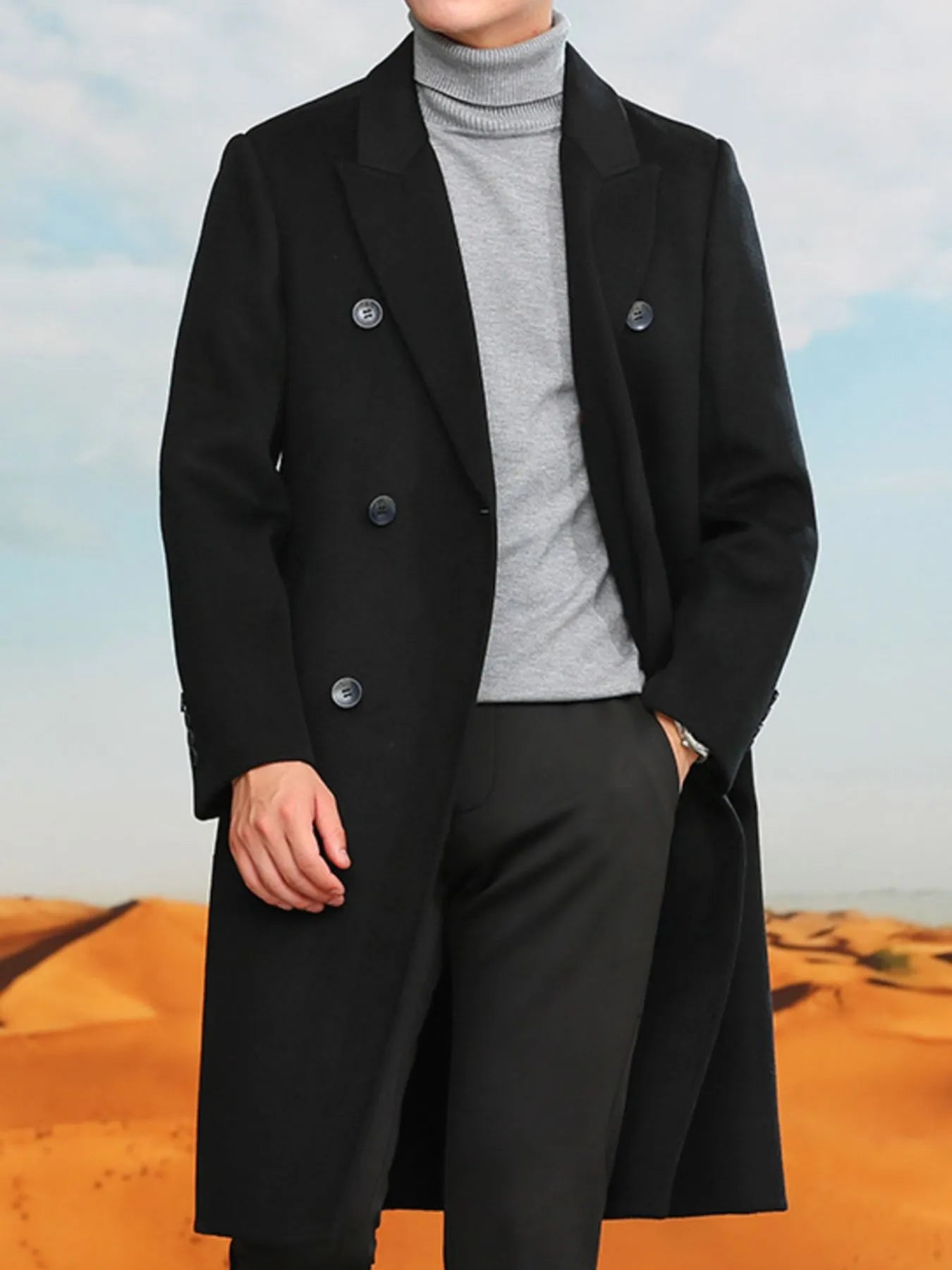Men’s Plus Size Wool Blend Longline Coat