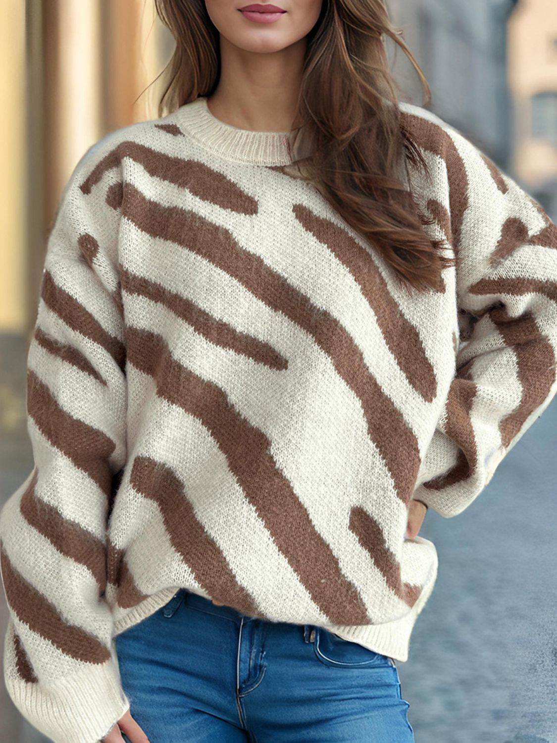 Contrast Round Neck Long Sleeve Sweater