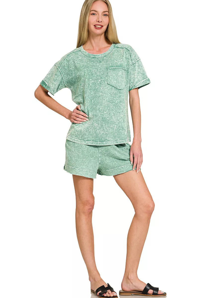 Cloud Wash Relaxed Seam Lounge Set- Soft Mint
