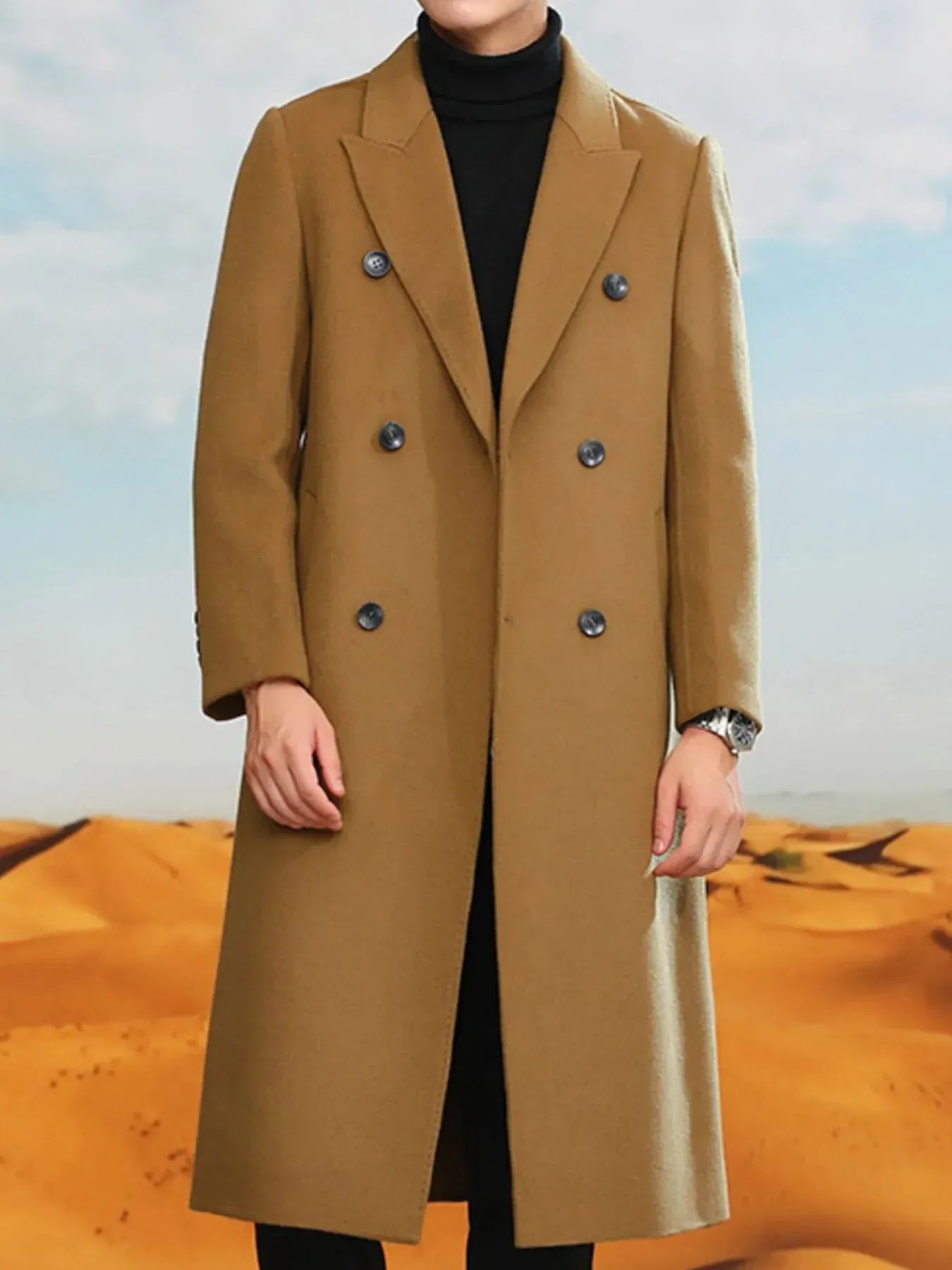 Men’s Plus Size Wool Blend Longline Coat