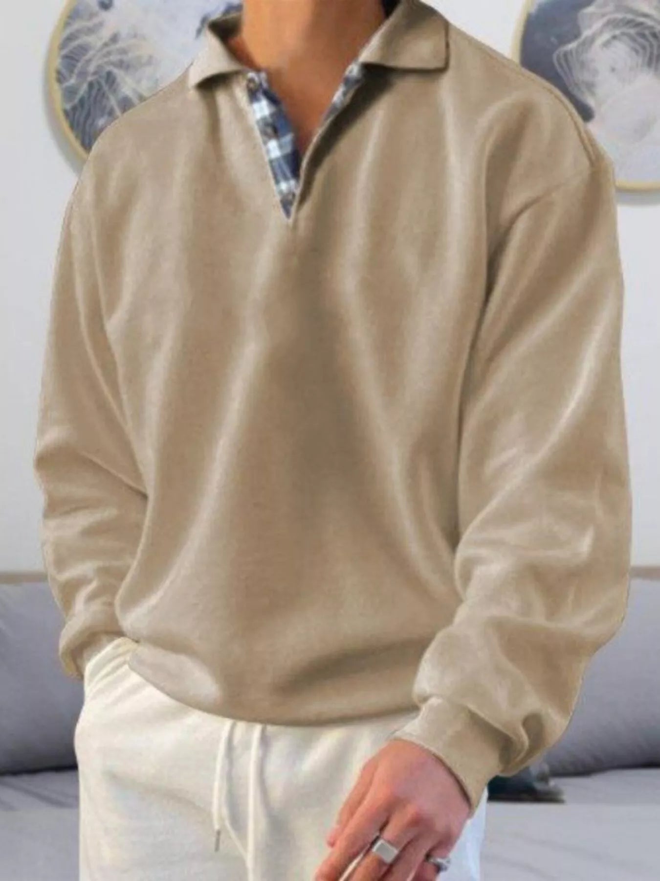 Men's Plus Size Casual Polo Collar Long Sleeve Top