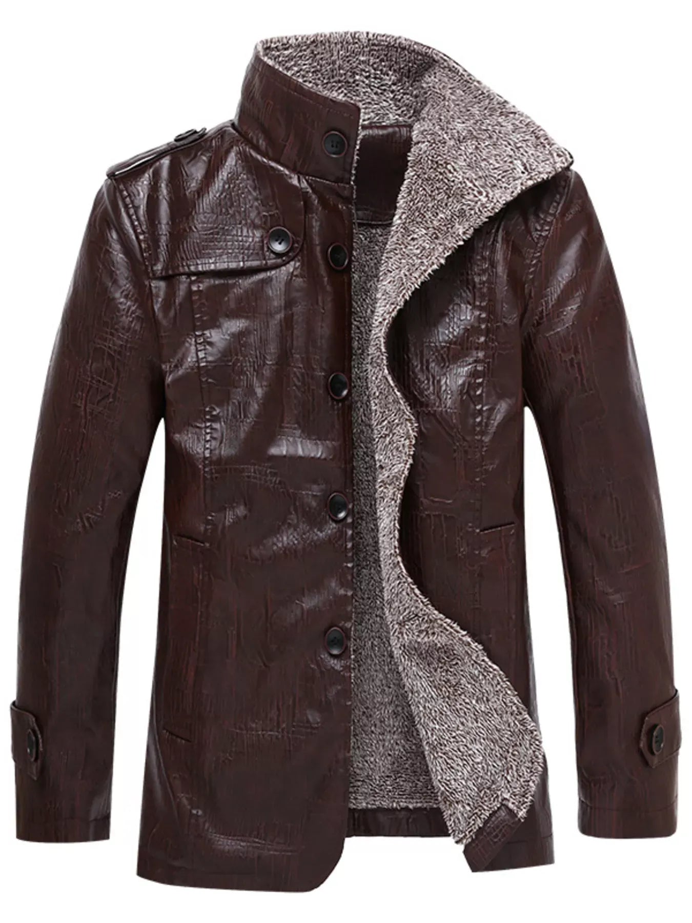 Men’s Plus Size Fleece-Lined Button-Up Coat