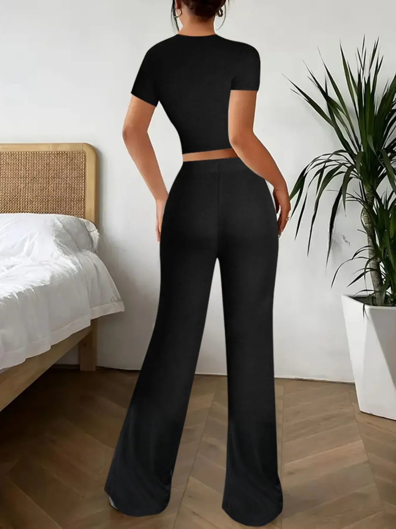 Crop Top and Wide Leg Pants Matching Set
