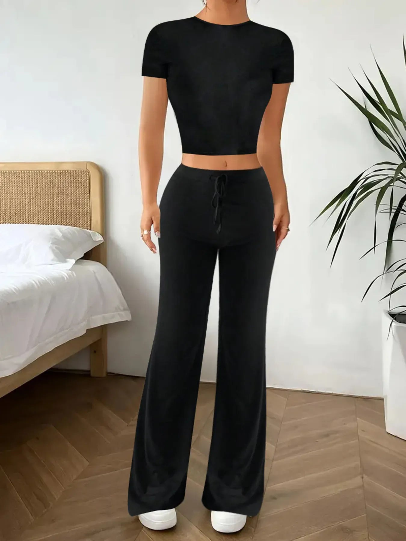 Crop Top and Wide Leg Pants Matching Set