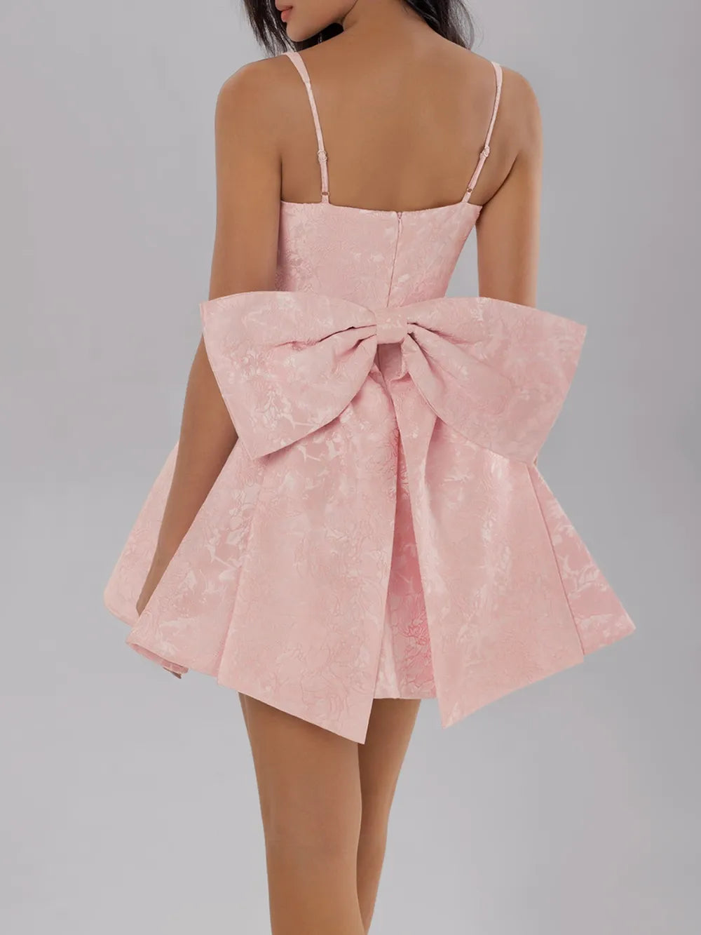 Satin Bow Ruched Mini Dress