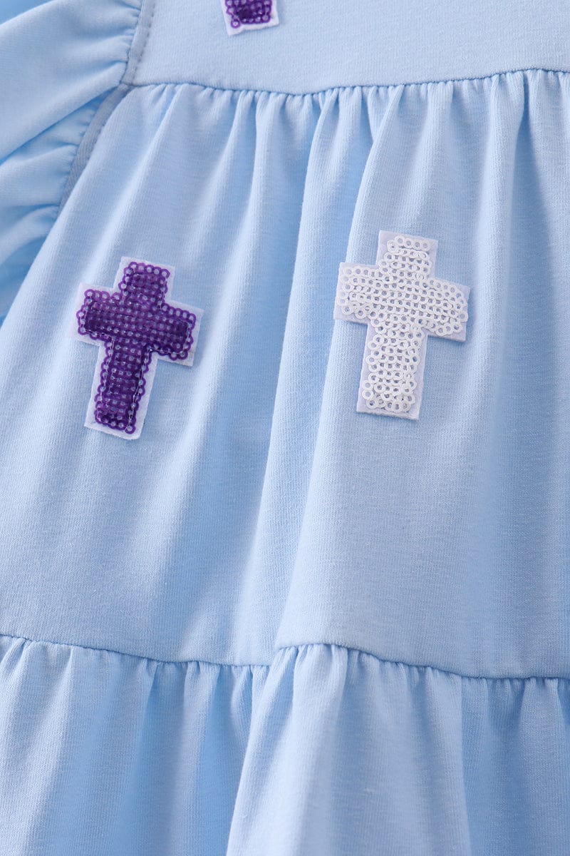 Blue cross sequin tiered dress