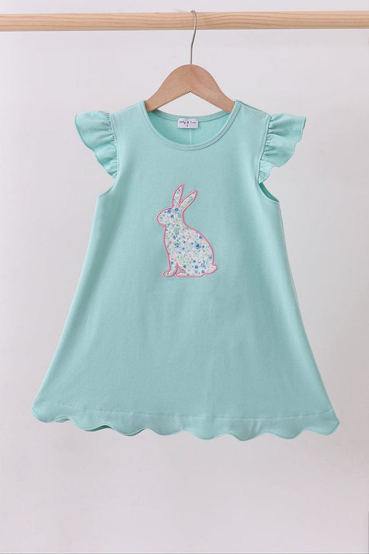 Green bunny applique dress