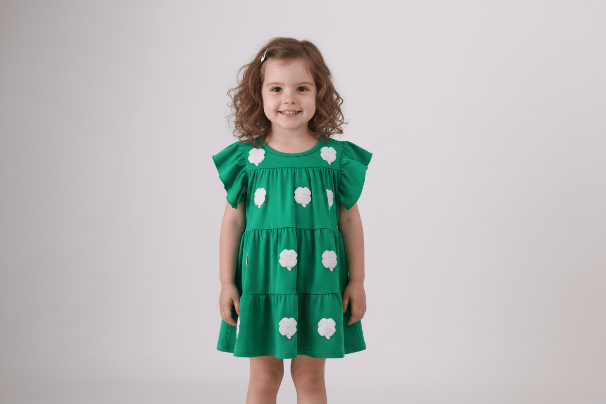 Green clover sequin ruffle tiered dress