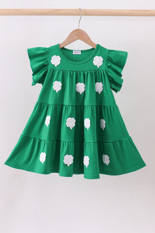 Green clover sequin ruffle tiered dress