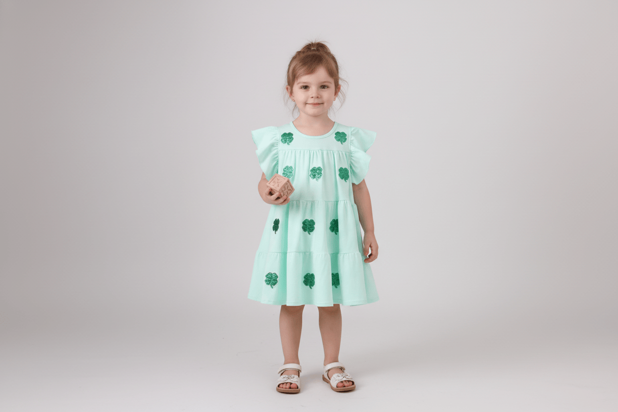 Mint clover sequin ruffle tiered dress