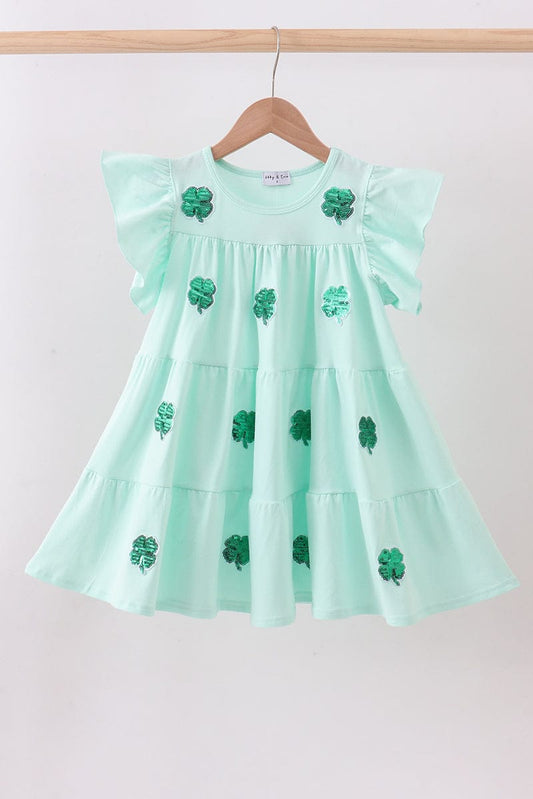 Mint clover sequin ruffle tiered dress