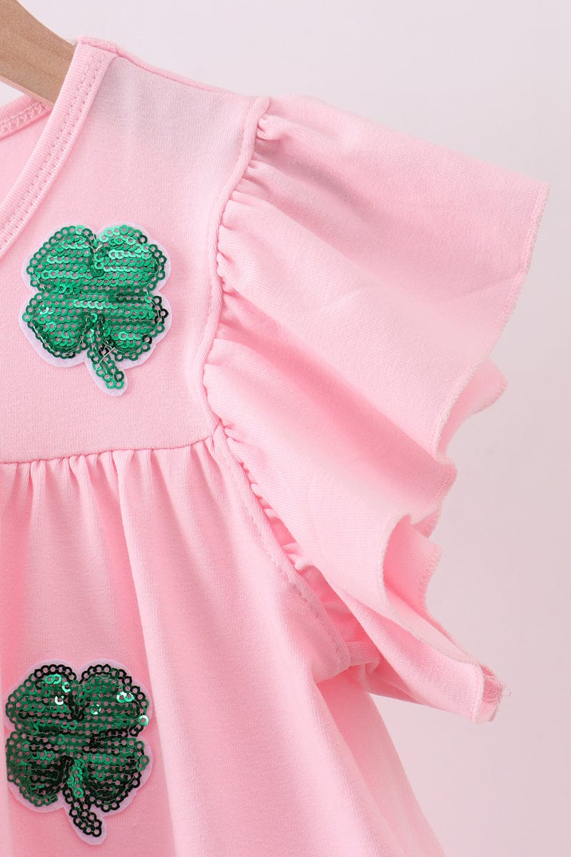 Pink clover sequin ruffle tiered dress