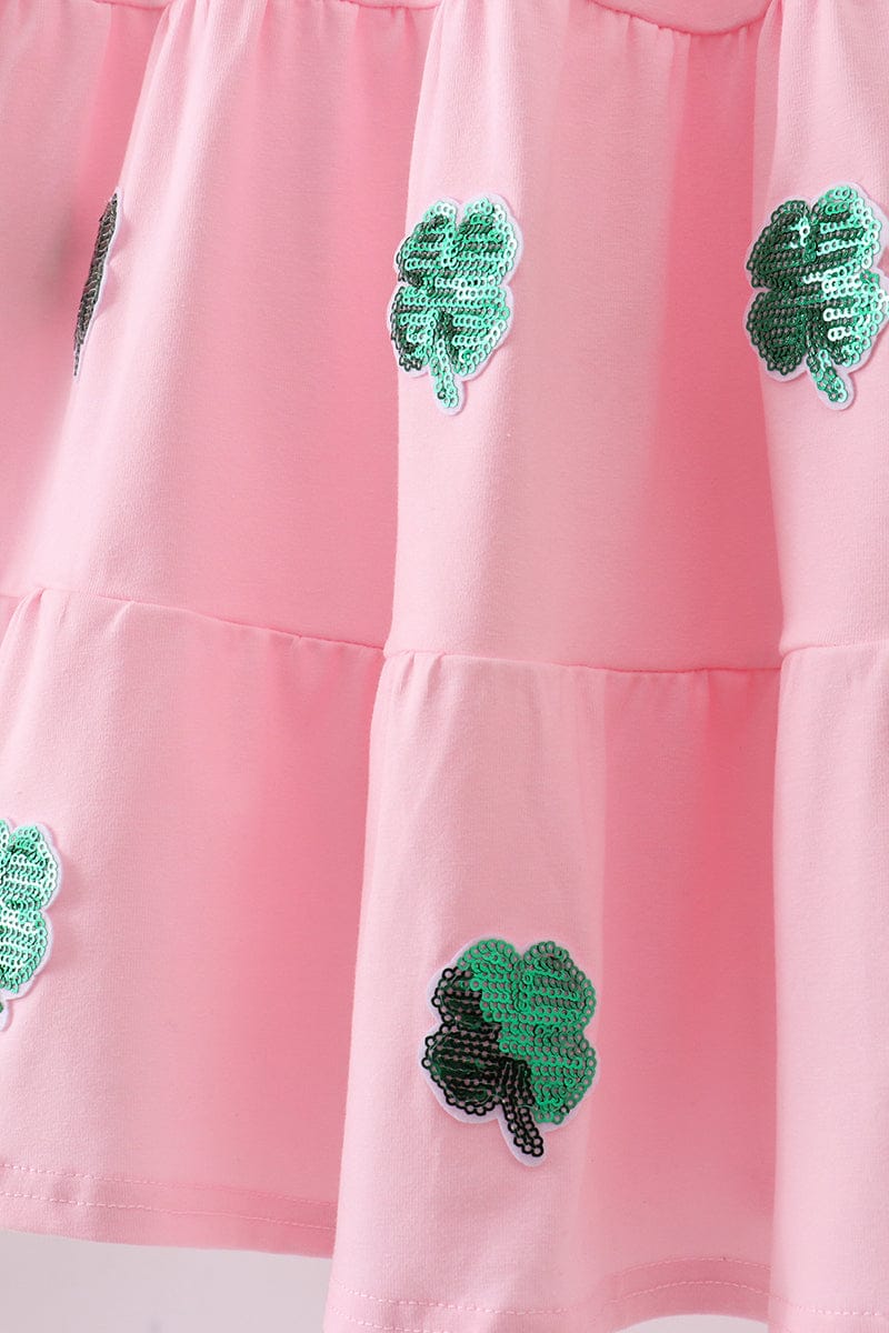 Pink clover sequin ruffle tiered dress