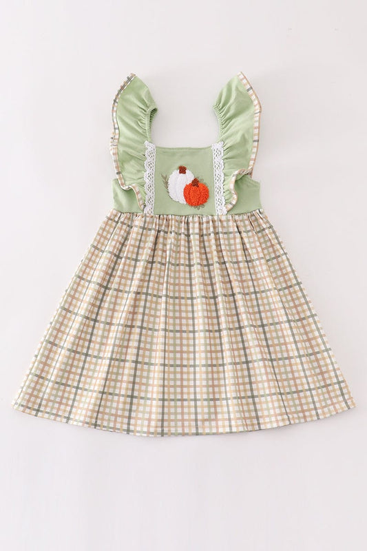 Sage pumpkin french knot ruffle dress