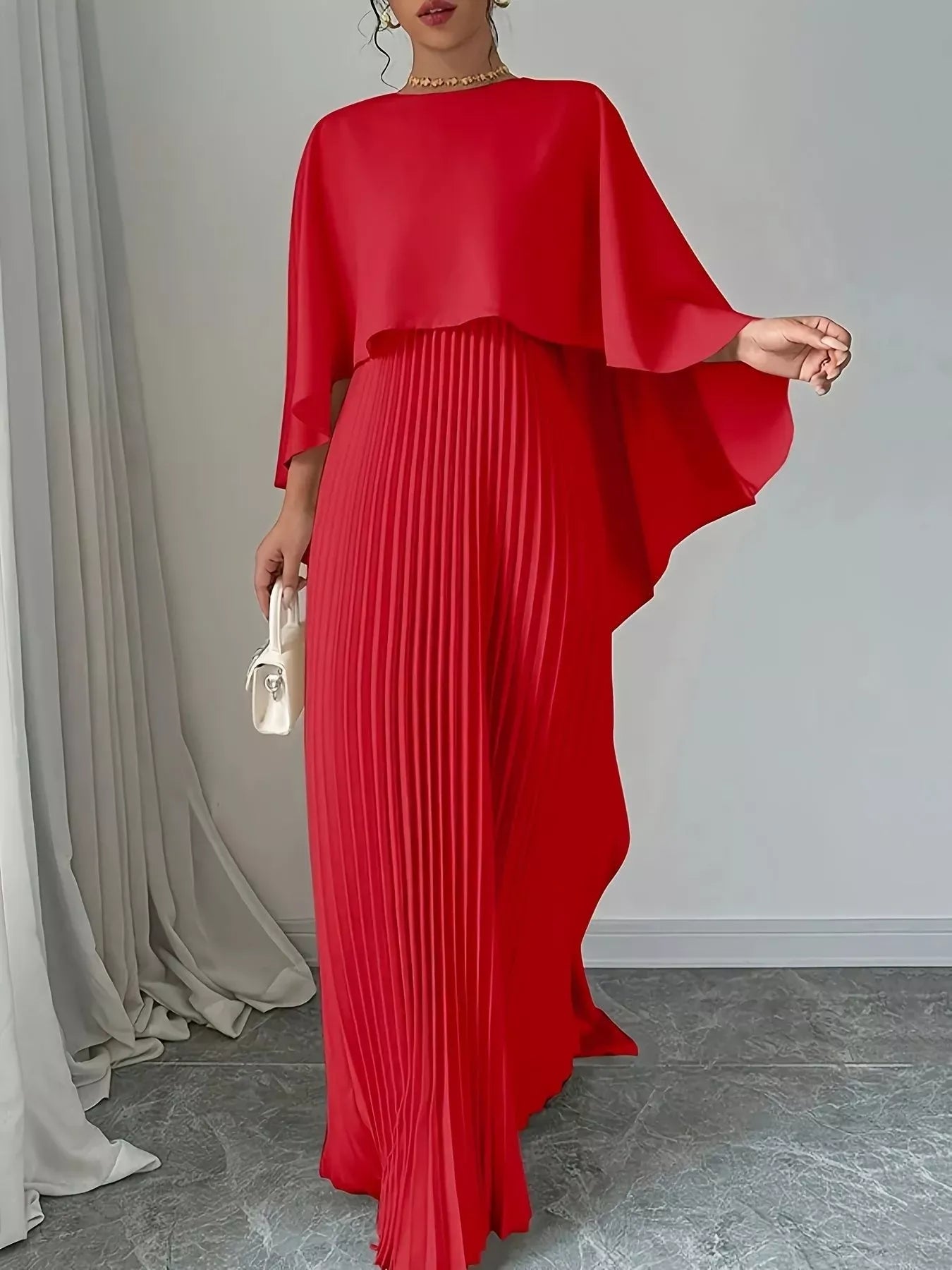 Cape Pleated Maxi Dress