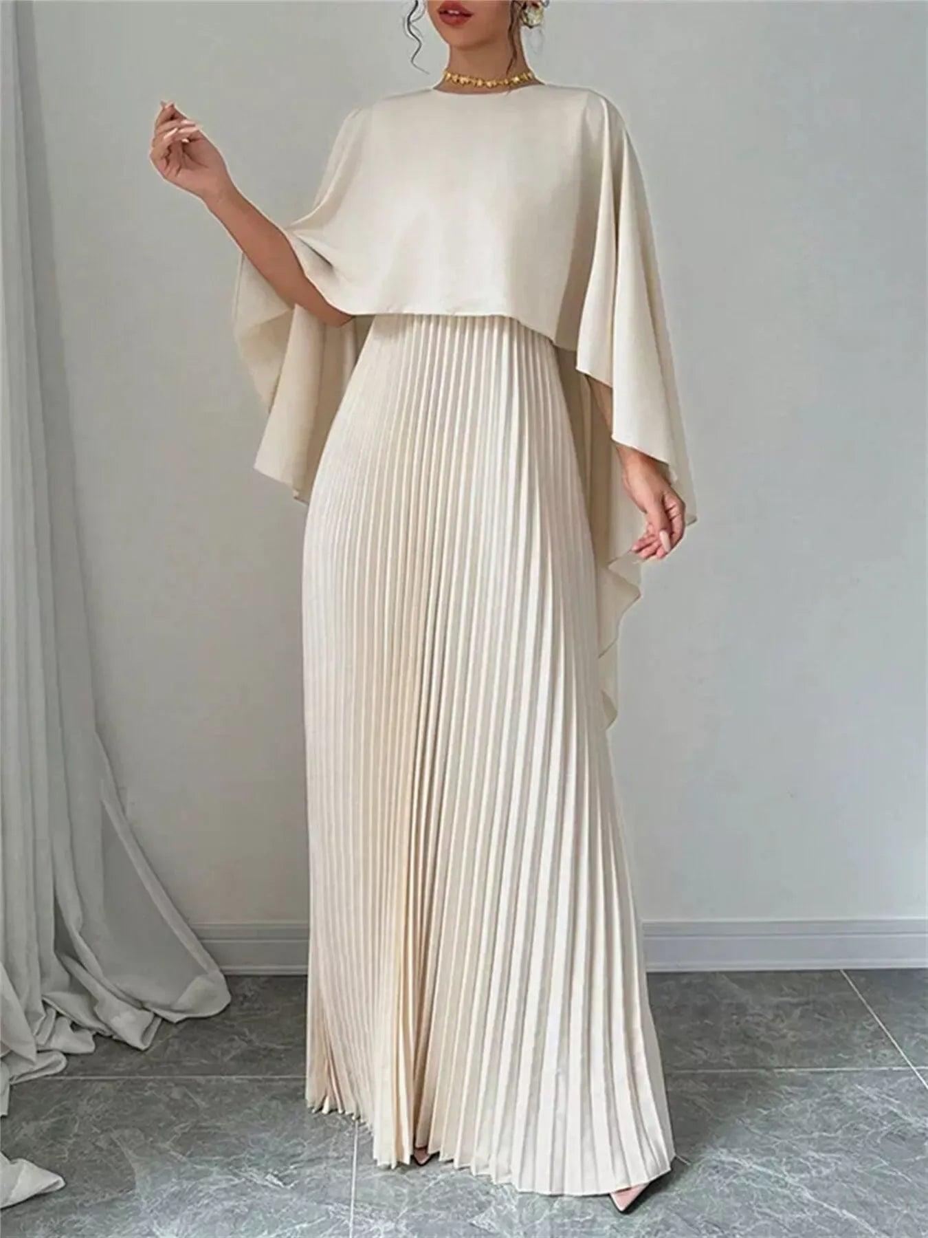 Cape Pleated Maxi Dress
